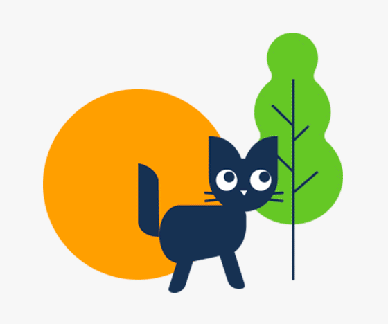 Imagem de gatinho com bola laranja e folhas verdes