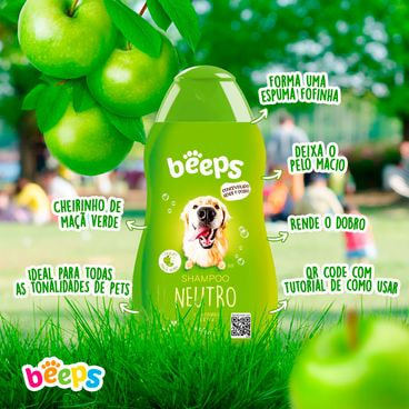 Shampoo Neutro Beeps Pet Society 500ml maça verde