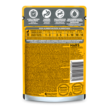 Verso da Ração Úmida Pedigree Sachê Cães Adultos Sênior 7+ Anos Carne ao Molho