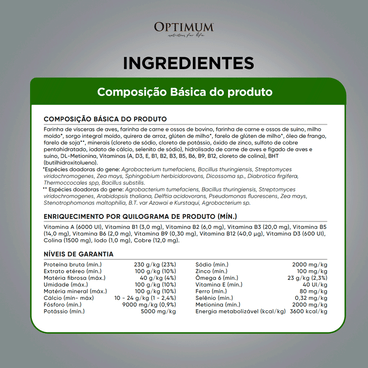 Ingredientes da Ração Optimum para Cães Adultos Raças Pequenas e Mini Frango e Arroz