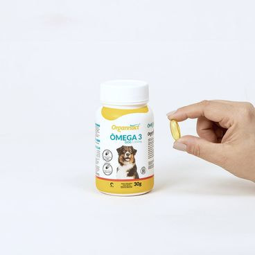 Frasco e Cápsula Ômega 3 Dog 1000 mg Organnact