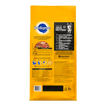 Verso da Ração Pedigree High Protein para Cães Adultos Carne e Frango