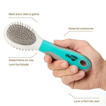 Escova-Premium-Dupla-Face-MyHug-tamanho-P-foto-segurando-o-produto-na-mao-com-especificacoes-