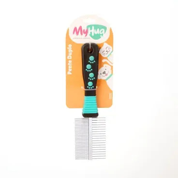 Pente-Duplo-para-Caes-e-Gatos-MyHug-Unico-foto-da-parte-da-frente-do-produto-na-embalagem