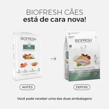 Racao-Biofresh-Caes-Castrados-Racas-Grandes-e-Gigantes-15Kg-foto-da-embalagem-antiga-e-da-nova