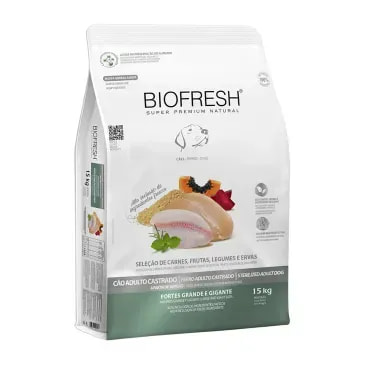 Racao-Biofresh-Caes-Castrados-Racas-Grandes-e-Gigantes-15Kg-foto-da-parte-lateral-da-embalagem-de-racao