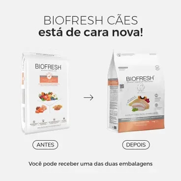Racao-Biofresh-Caes-Castrados-Racas-Pequenas-e-Minis-1Kg-foto-da-embalagem-antiga-e-da-nova