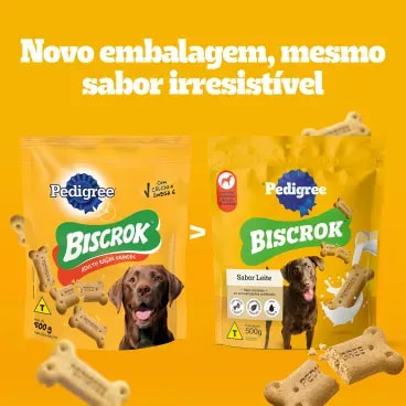 Biscoito-Pedigree-Biscrok-para-Caes-Adultos-Racas-Grandes-Leite-1Kg-foto-da-embalagem-antiga-e-nova