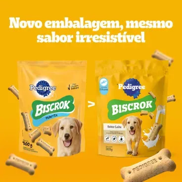 Biscoito-Pedigree-Biscrok-para-Caes-Filhotes-Leite-300g-foto-da-embalagem-antiga-e-nova
