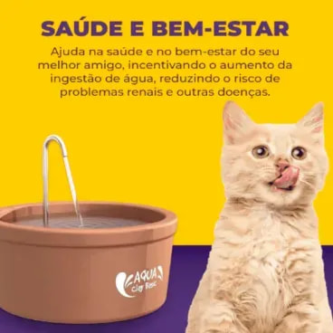 Fonte-de-Ceramica-Aqua-Clay-Basic-Amicus-25L-bivolt-foto-com-texto-informativo-sobre-s-beneficios-da-fonte-e-gato-e-fonte-de-maneira-ilustrativa
