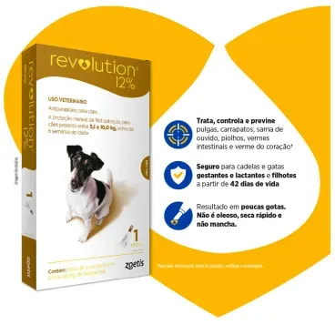 2-Antipulgas Revolution 12- para Caes de 5,1kg a 10kg 1 pipeta