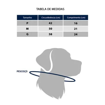 Bandana-Natal-Vermelha-Fabrica-Pet-tamanho-P-foto-explicativa-de-tabela-com-as-medidas-para-cada-tamanho-de-cachorro