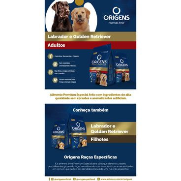 Ração Origens Cães Adultos Raças Específicas Labrador e Golden Adultos e Filhotes