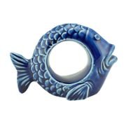 Conjunto Anéis Para Guardanapos Em Cerâmica Peixe Ocean 8X6Cm Azul